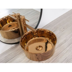 Luxusowa umywalka ceramiczna nablatowa Ida 36x36 w kolorze różowego złota