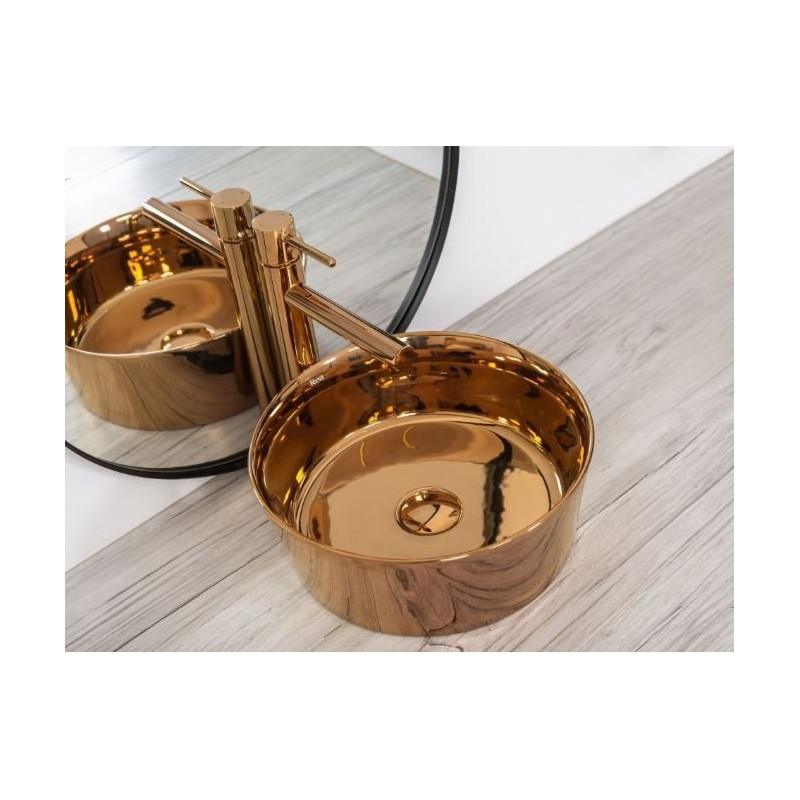 Luxusowa umywalka ceramiczna nablatowa Ida 36x36 w kolorze różowego złota