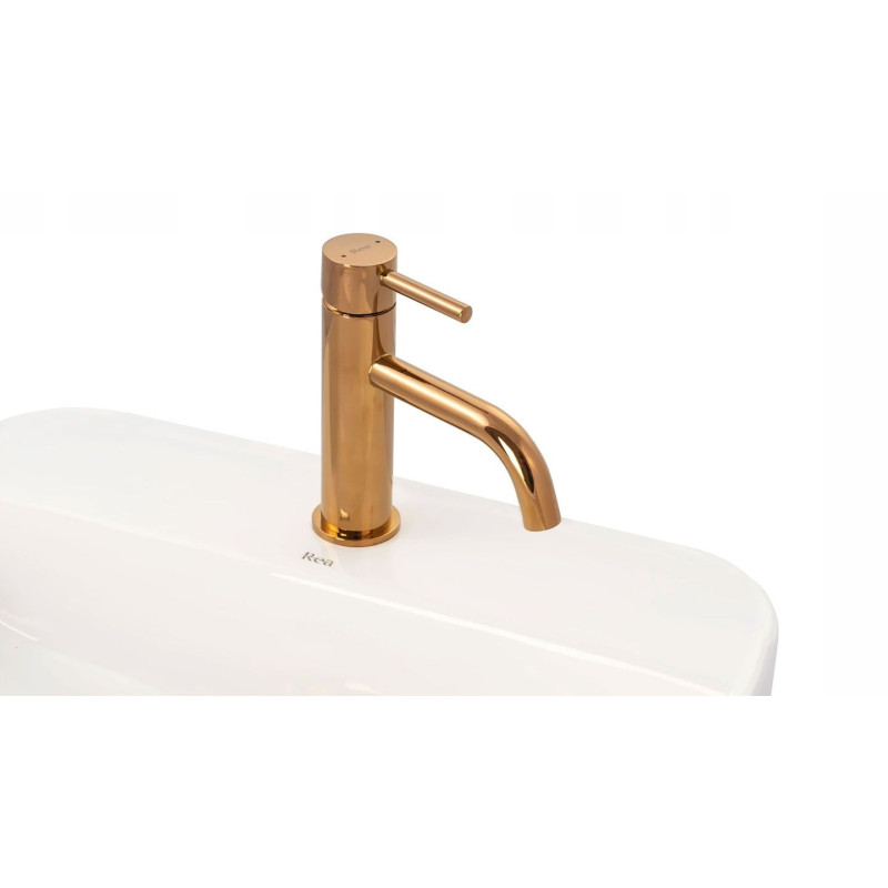 Stylowa Bateria Umywalkowa Lungo Niska w Kolorze Różowego Złota - Elegancja w Łazience