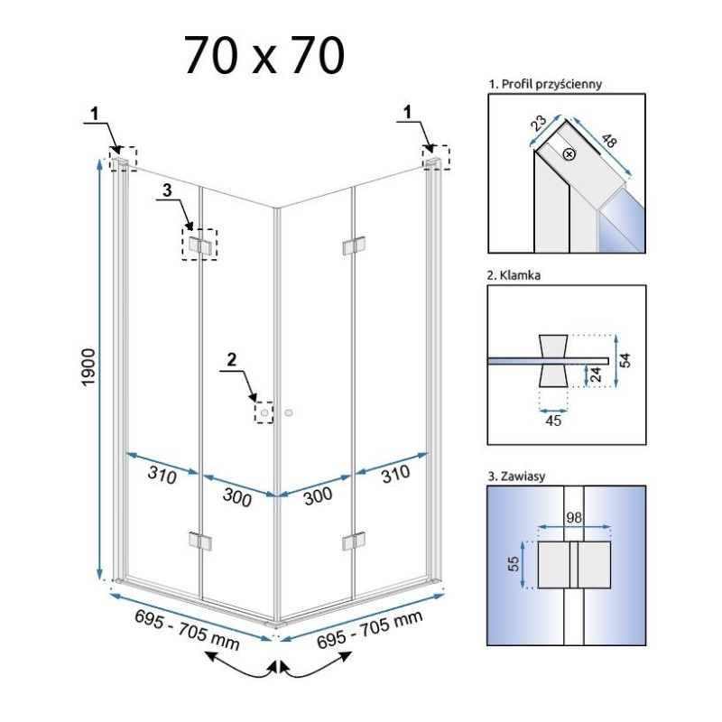 Elegancka Kabina Prysznicowa FOLD N2 Chrom 90x90 – Nowoczesny Design dla Twojej Łazienki