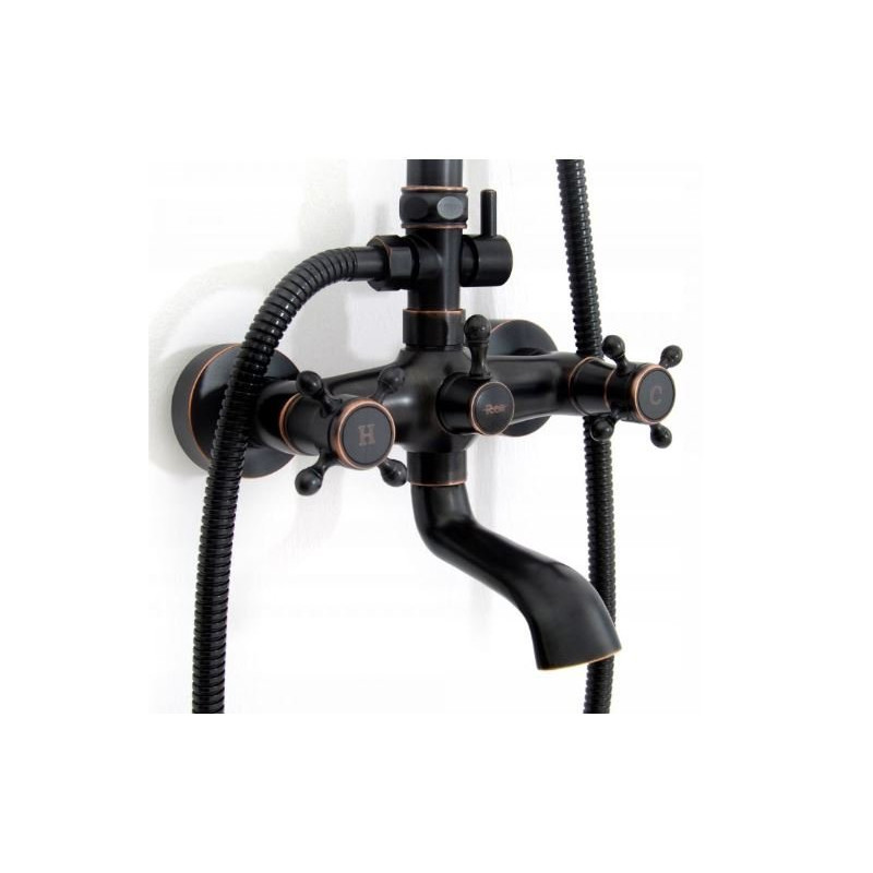 Zjawiskowy Zestaw Prysznicowy Retro Czarny z Przecieranym Wykończeniem