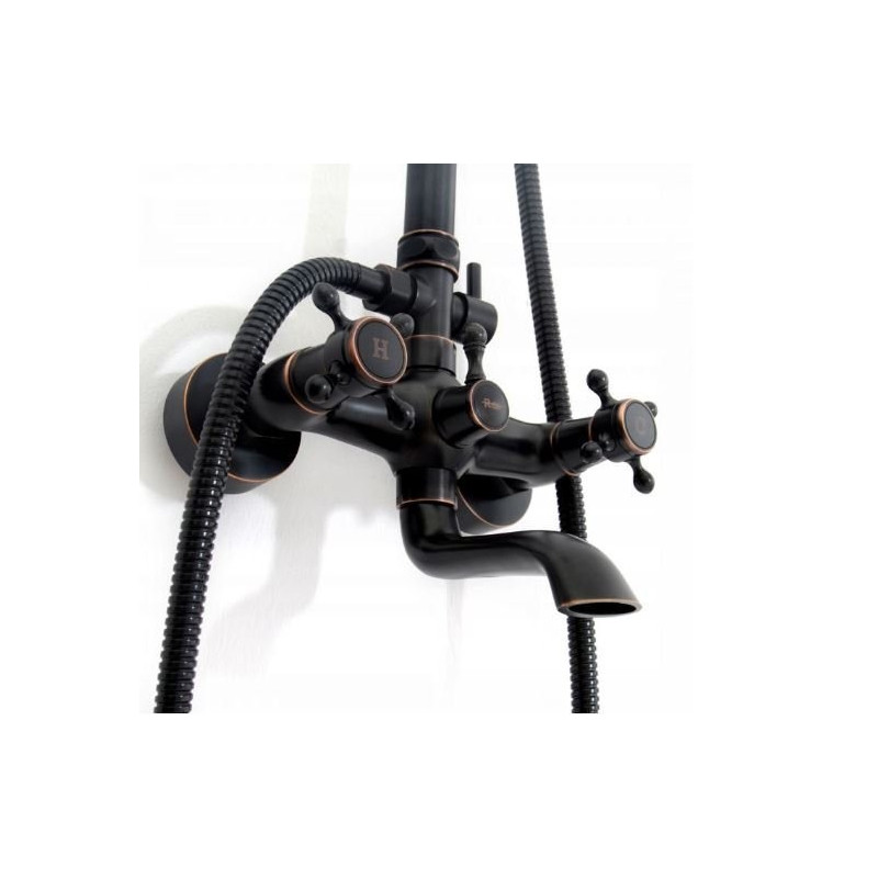 Zjawiskowy Zestaw Prysznicowy Retro Czarny z Przecieranym Wykończeniem