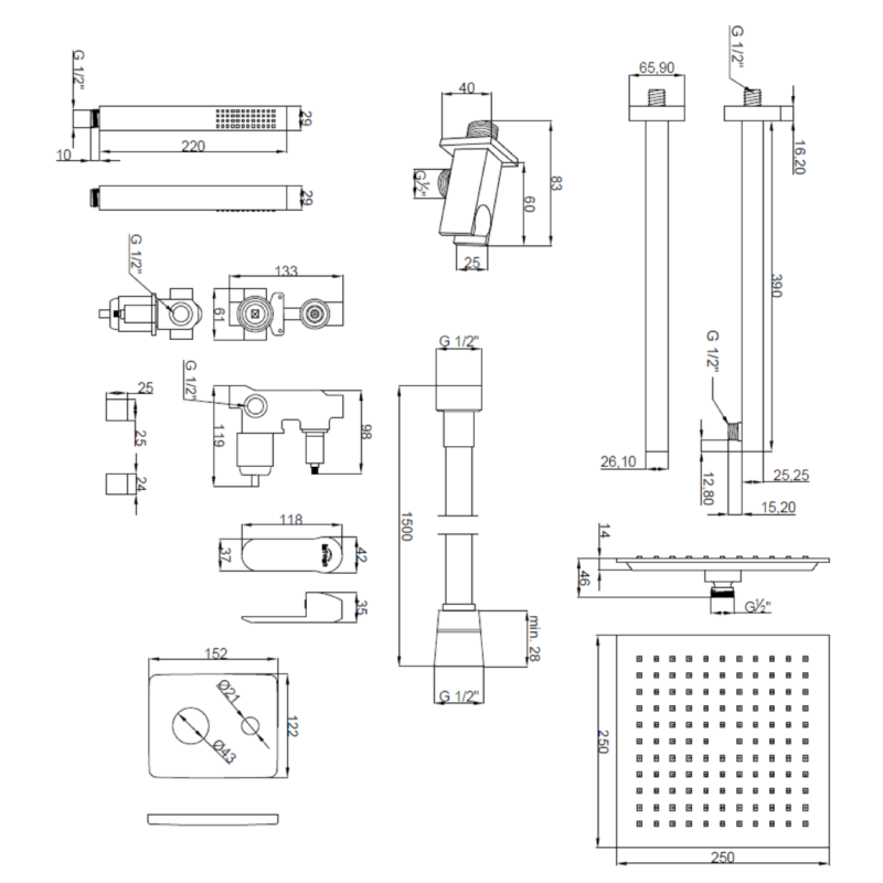 Stylowy Zestaw Natryskowy Siros z 2-funkcyjną Baterią Podtynkową BS-90-010