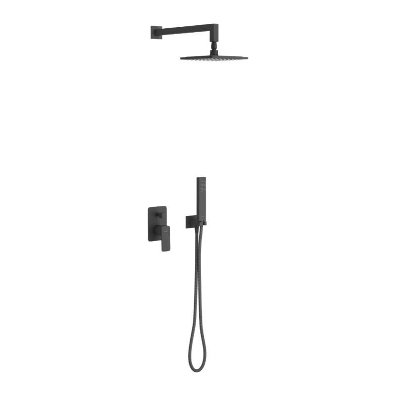 Keria zestaw prysznicowo-wannowy podtynkowy z deszczownicą 20x20 cm, 2 funkcyjny, czarny mat