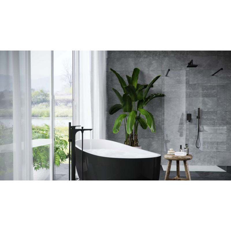 Keria zestaw prysznicowo-wannowy podtynkowy z deszczownicą 20x20 cm, 2 funkcyjny, czarny mat