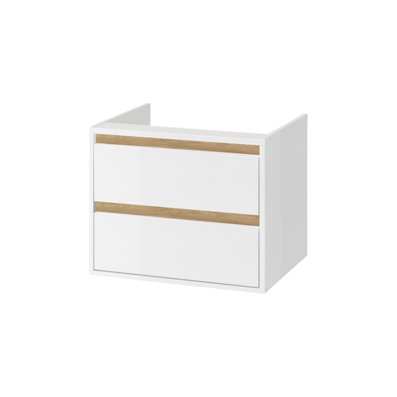 Tuto szafka wisząca 60 cm podumywalkowa 2 szuflady, biały połysk/dąb