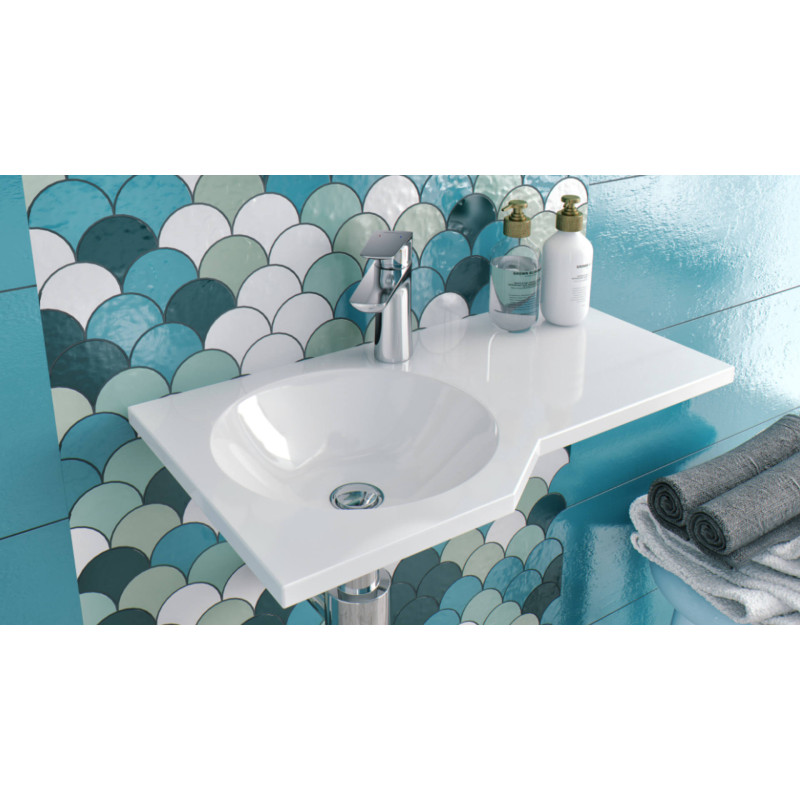 Be Spot umywalka wisząca Solid Surface 60x34 cm lewa z otworem na baterię, biały połysk