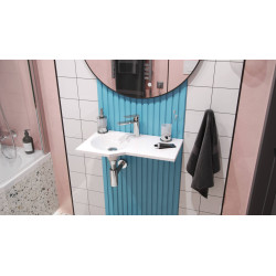 Be Spot umywalka wisząca Solid Surface 60x34 cm lewa z otworem na baterię, biały połysk