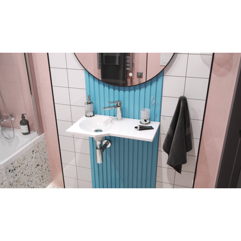 Be Spot umywalka wisząca Solid Surface 60x34 cm lewa z otworem na baterię, biały połysk