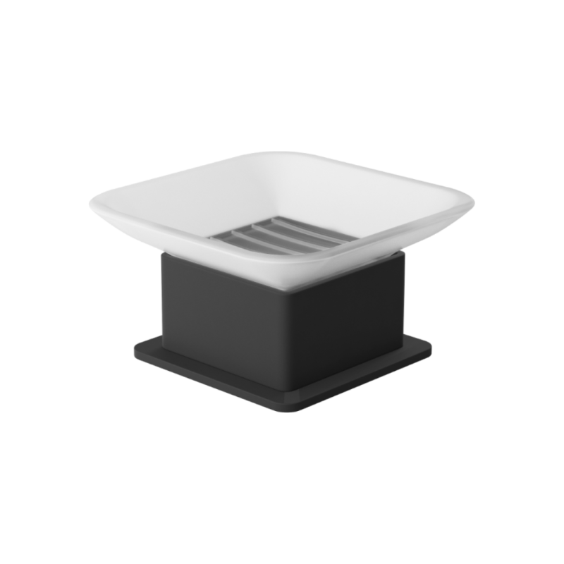 Riko mydelniczka stojąca szklana, czarny mat