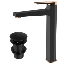 Elegancka bateria umywalkowa wysokiego typu Invena MIDNIGHT czarno-złota BU-35-W14