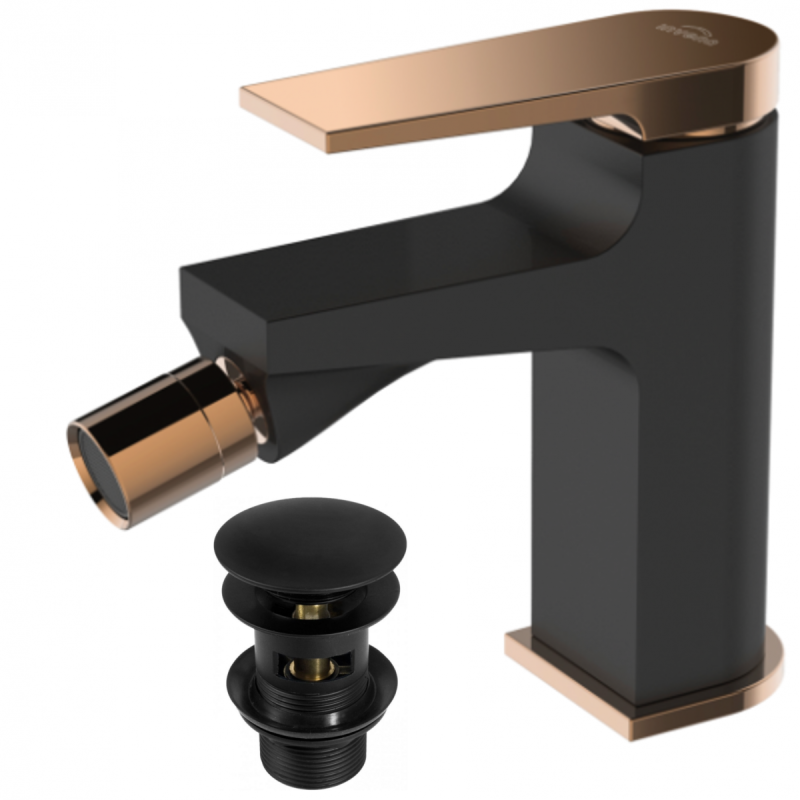 Elegancka bateria bidetowa Invena MIDNIGHT czarno-różowe złoto BB-35-014