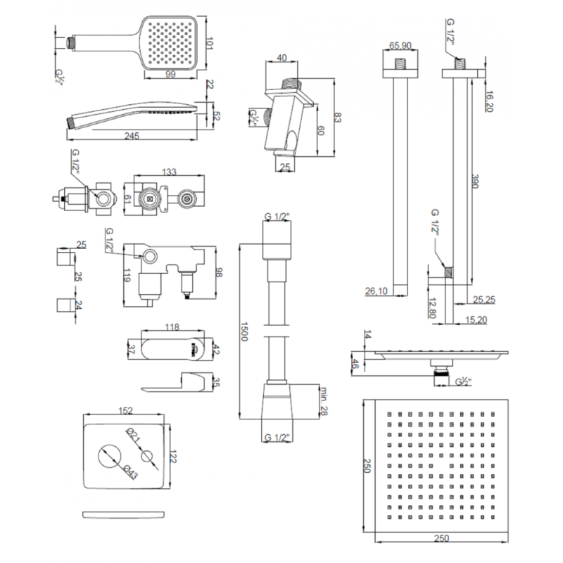 Podtynkowy Zestaw Prysznicowy Siros z 2-funkcyjną Baterią BS-90-011 - Elegancja i Komfort