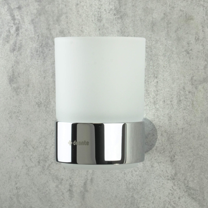 Elegancki Kubek Łazienkowy Ścienny z Chromowanym Wykończeniem - Szkło i Stal Nierdzewna