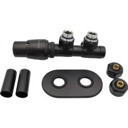 Termostatyczny zawór kątowy czarny lewy do grzejnika z głowicą termostatyczną 30°C/8°C