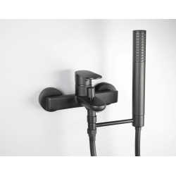 Elegancki, ruchomy uchwyt prysznicowy z mosiądzu, czarny mat, do baterii wannowych