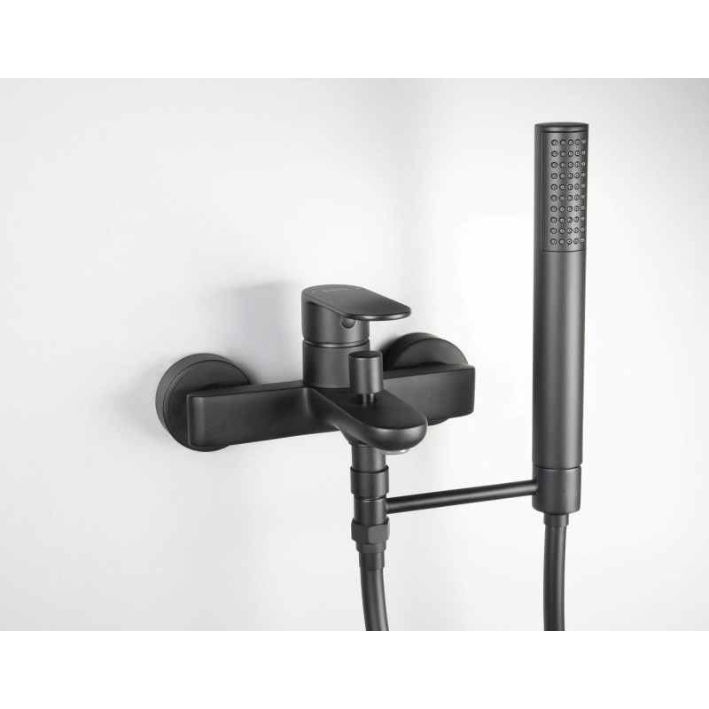 Elegancki, ruchomy uchwyt prysznicowy z mosiądzu, czarny mat, do baterii wannowych