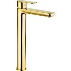 Złota wysoka bateria umywalkowa z mosiądzu - elegancja i funkcjonalność!