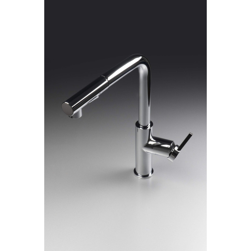 Nowoczesna bateria kuchenna z chromowaną wyciąganą wylewką i cichym przepływem