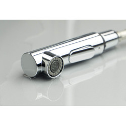 Nowoczesna bateria kuchenna z chromowaną wyciąganą wylewką i cichym przepływem