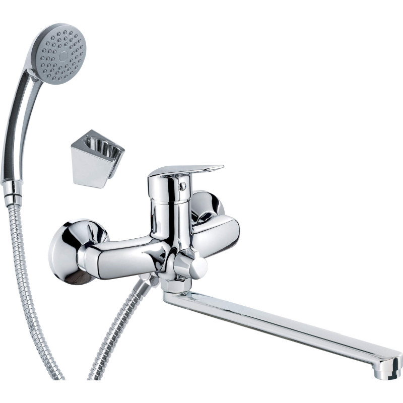 Ścienna Bateria Łazienkowa z Chromowanym Wykończeniem i Długą Wylewką - Najwyższa Jakość!