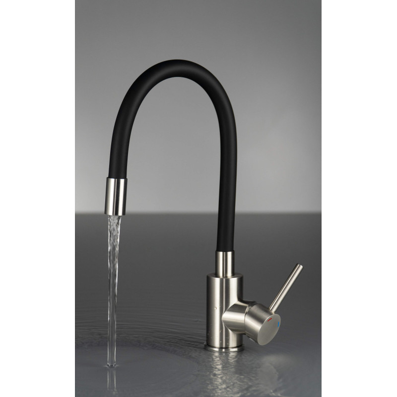 Bateria Kuchenny Elegance Flex - Elastyczna Wylewka, Czarna Stal 304, Gwarancja 7 Lat