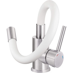 Elastyczna Bateria Kuchenna Stal-Biała z Giętą Wylewką - Nowoczesny Design