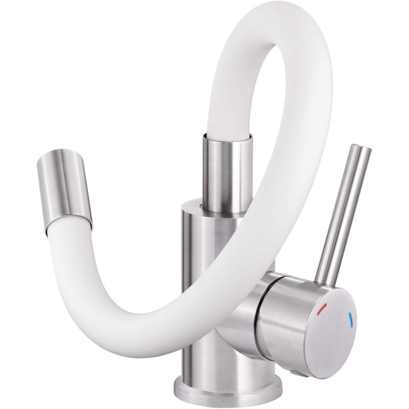 Elastyczna Bateria Kuchenna Stal-Biała z Giętą Wylewką - Nowoczesny Design