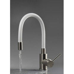 Elastyczna Bateria Kuchenna Stal-Biała z Giętą Wylewką - Nowoczesny Design