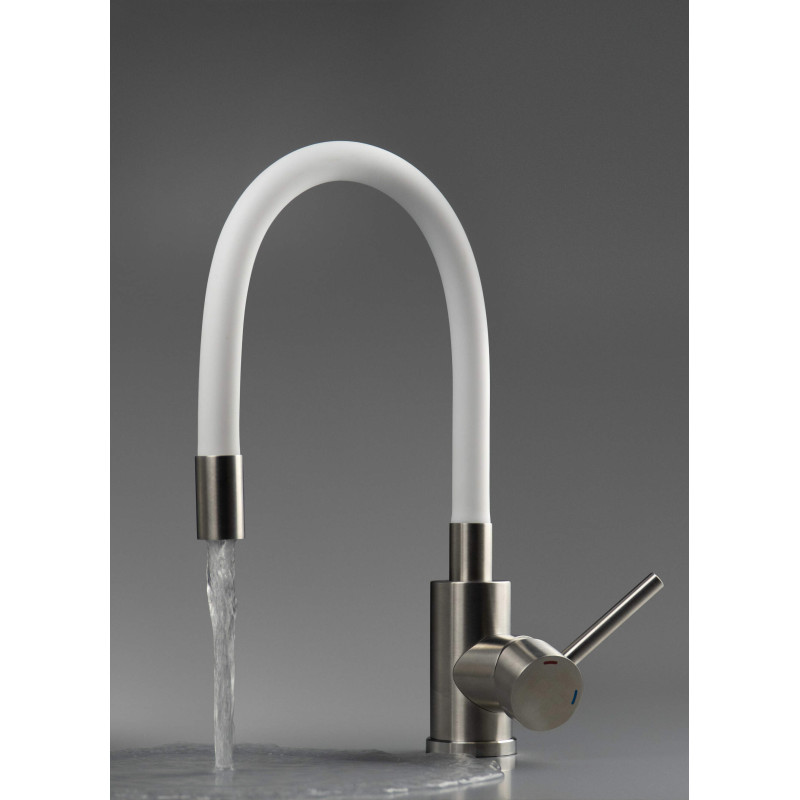 Elastyczna Bateria Kuchenna Stal-Biała z Giętą Wylewką - Nowoczesny Design