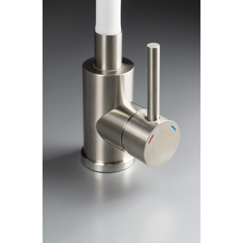 Elastyczna Bateria Kuchenna Stal-Biała z Giętą Wylewką - Nowoczesny Design