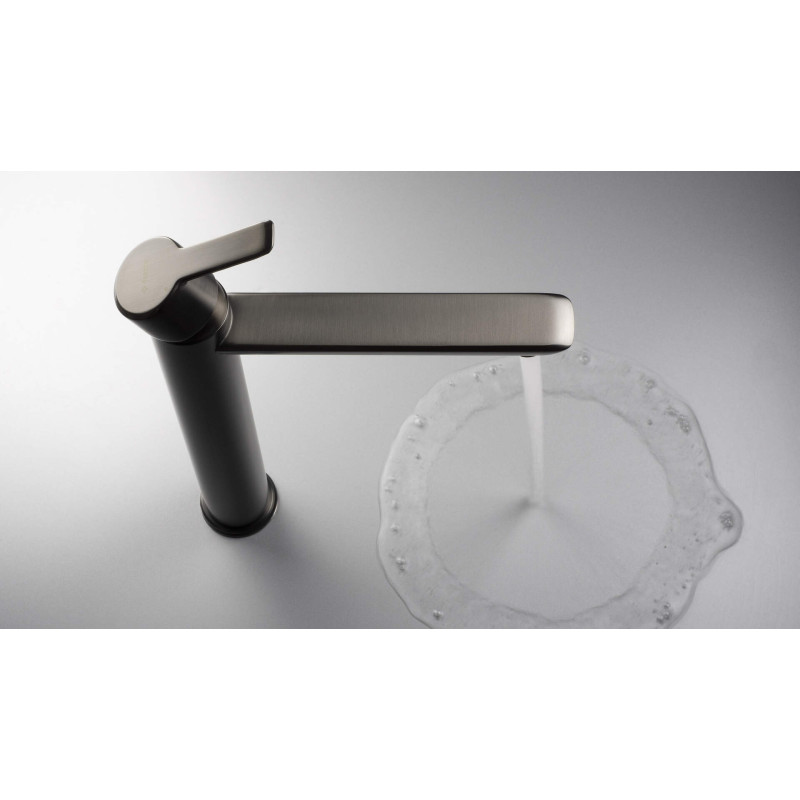 Bateria umywalkowa premium: elegancja titanium, jednouchwytowa z aeratorem silikonowym