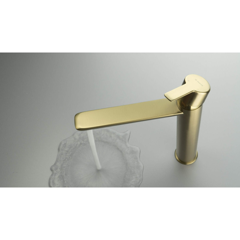 Elegancka Bateria Umywalkowa Złoto Szczotkowane z Wysokim Profilowanej Główką