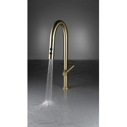 Ekskluzywna złota bateria kuchenna z wyciąganą wylewką i dwoma strumieniami