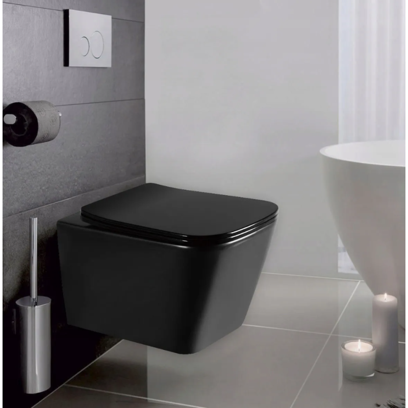 Nowoczesna WC Bezkrawędziowa RAUL, Czarny Matowy, Duroplast & Slim Design