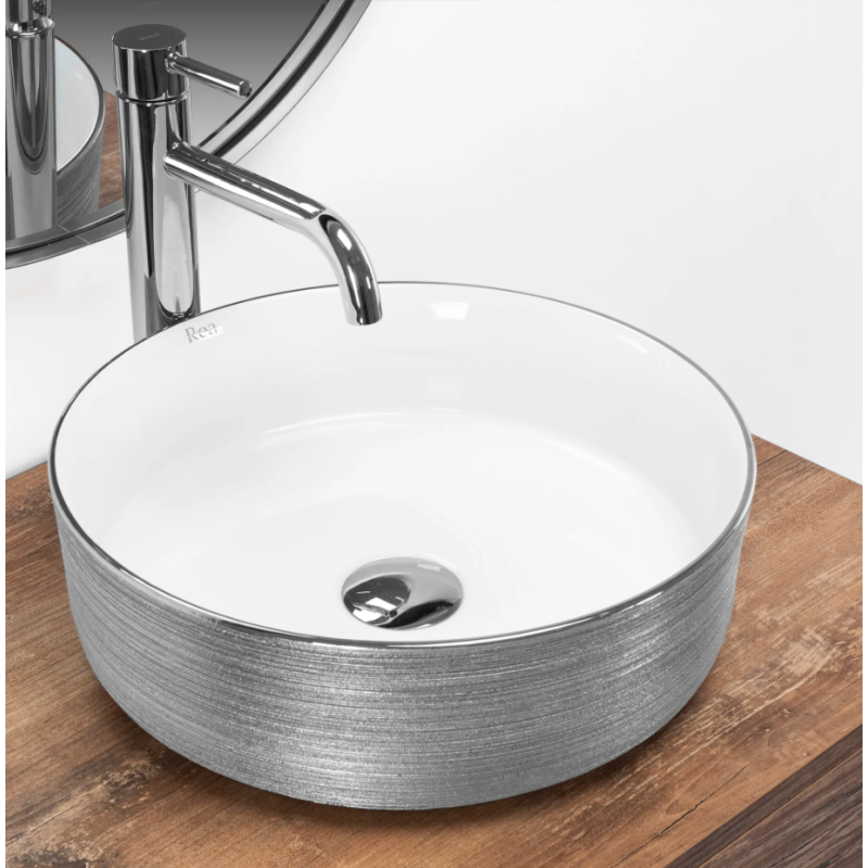 Elegancka Umywalka Nablatowa SAMI Brush Silver/White - Nowoczesny Design