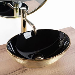 Zjawiskowa Umywalka SOFIA, Złoty Mat/Czarny - Elegancja Nablatowa