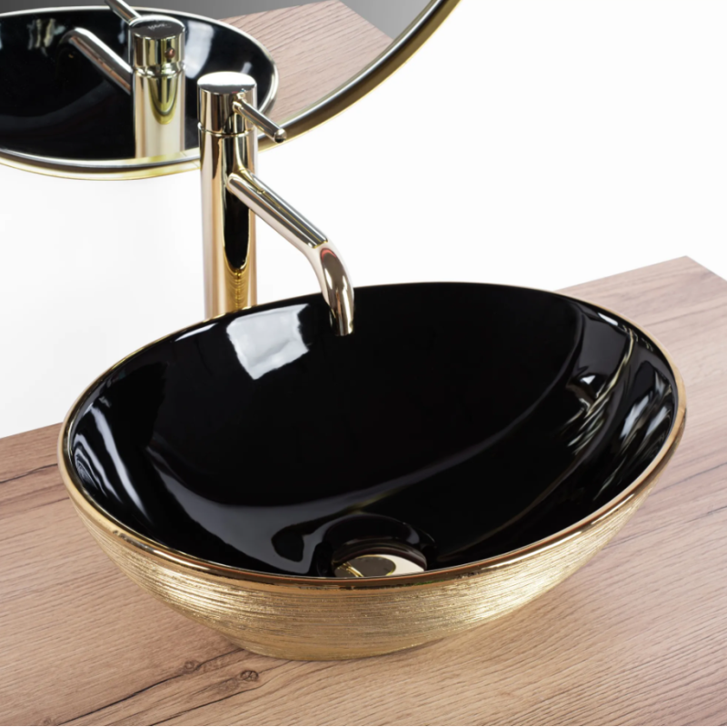 Zjawiskowa Umywalka SOFIA, Złoty Mat/Czarny - Elegancja Nablatowa