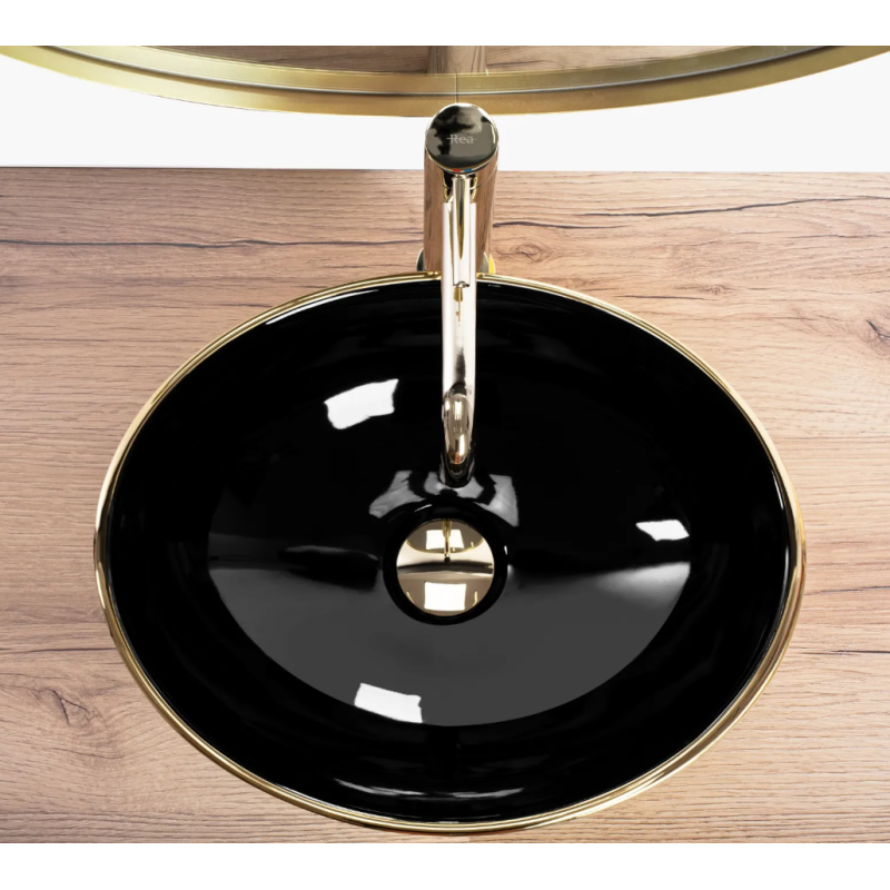 Zjawiskowa Umywalka SOFIA, Złoty Mat/Czarny - Elegancja Nablatowa