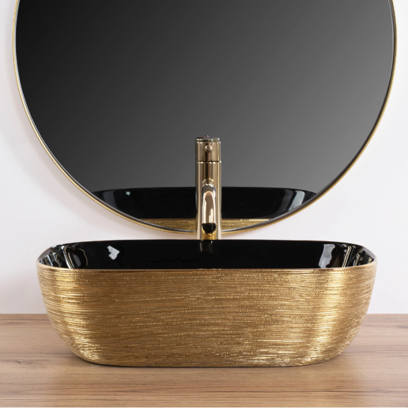 Stylowa Umywalka Belinda w Złocie i Czerni - Elegancja na Blacie