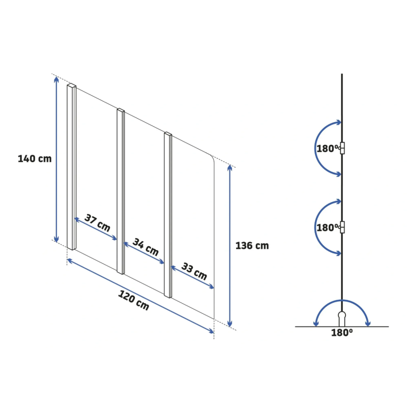 Ekskluzywny Parawan Wannowy Agat z Złotym Akcentem - 120 cm