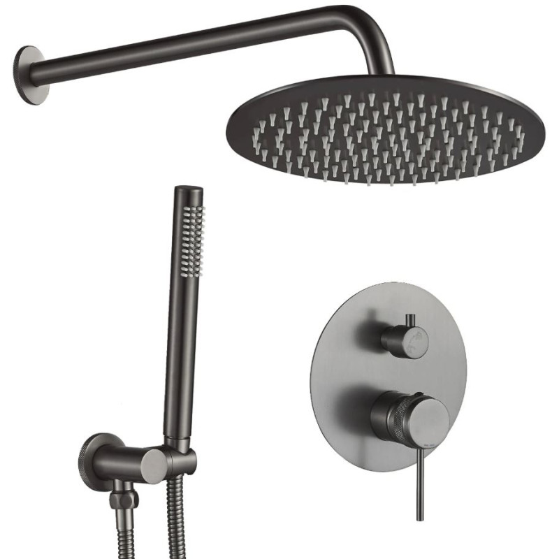 Nowoczesny zestaw natryskowy podtynkowy LUNGO GRIP tytanowy z BOXem