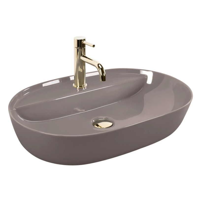 Stylowa umywalka AURA 61 Nablatowa w połyskującym beżowym odcieniu