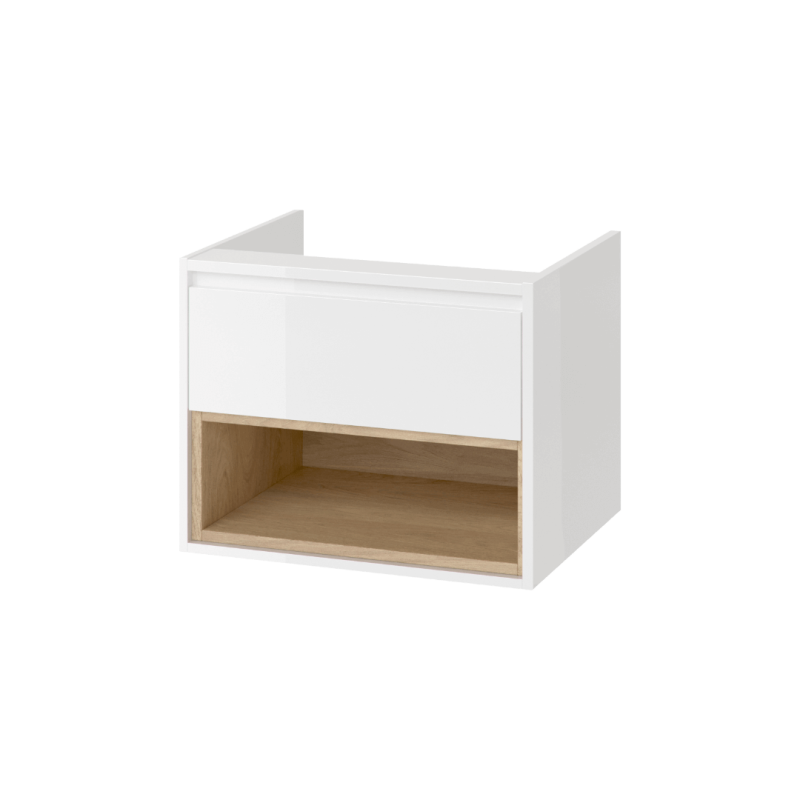 Tuto szafka wisząca 60 cm podumywalkowa  1 szuflada, biały połysk/dąb