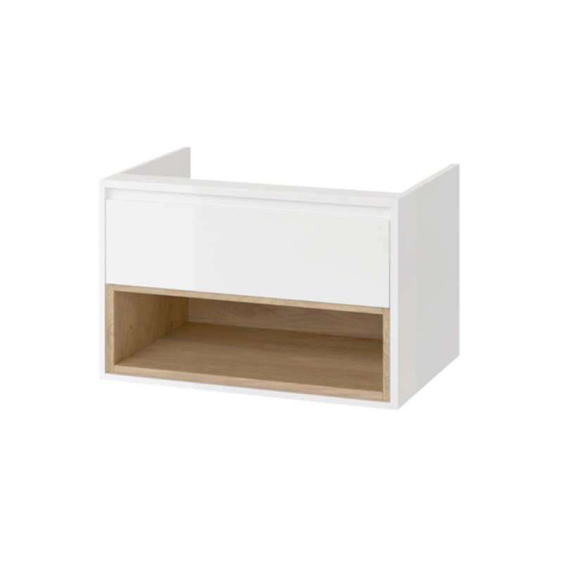 Tuto szafka wisząca 80 cm podumywalkowa  1 szuflada, biały połysk/dąb