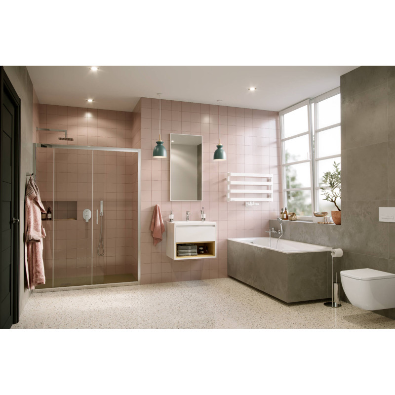 Tuto szafka wisząca 80 cm podumywalkowa  1 szuflada, biały połysk/dąb