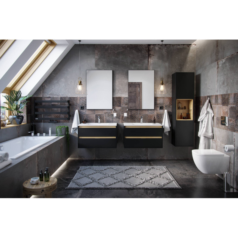 Tuto szafka wisząca 80 cm podumywalkowa 2 szuflady, czarny mat/dąb