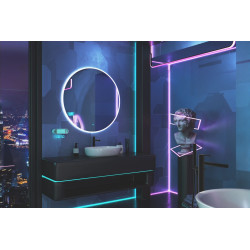 Lumiro lustro łazienkowe 80 cm okrągłe oświetlenie LED mata grzewcza, rama akrylowa