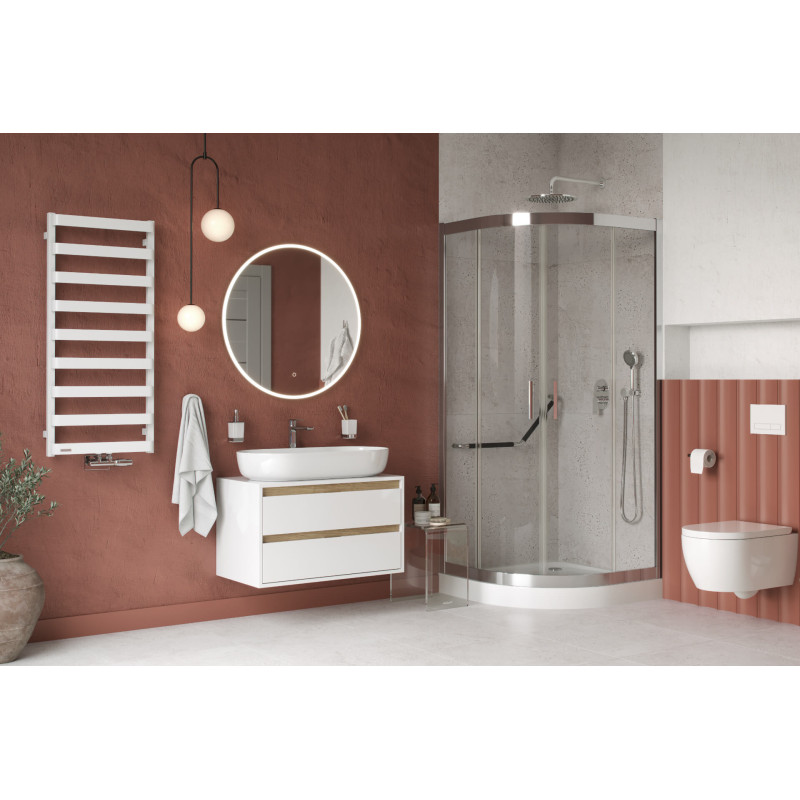 Lumiro lustro łazienkowe 80 cm okrągłe oświetlenie LED mata grzewcza, rama akrylowa