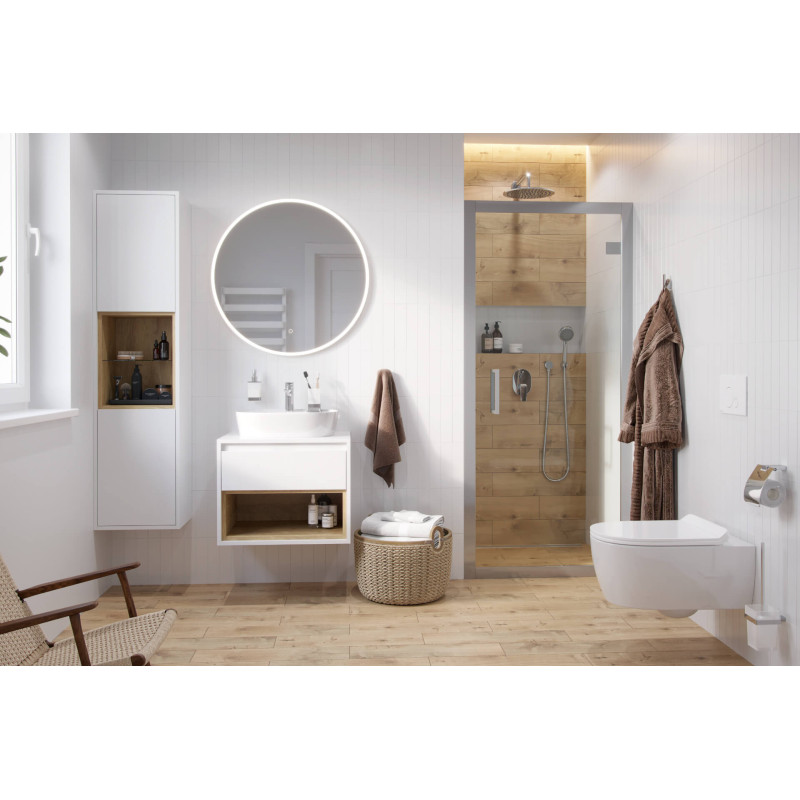 Lumiro lustro łazienkowe 80 cm okrągłe oświetlenie LED mata grzewcza, rama akrylowa